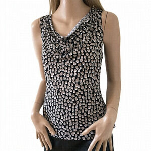 Calvin Klein Cowl Neck Top Blouse Tank Khaki Abstract print